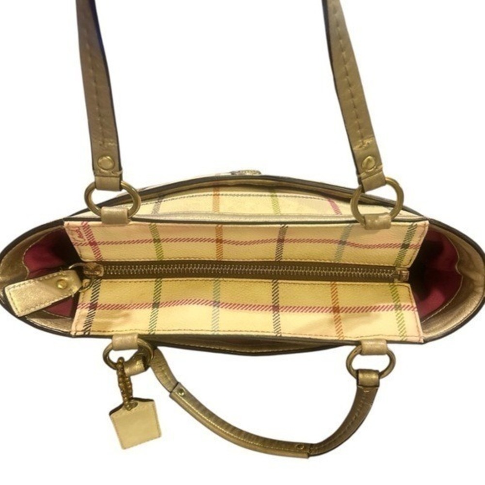 Coach Tattersall Plaid Tartan Tote Bag ✨ Gold Metallic Trim Y2K - Picture 3 of 7